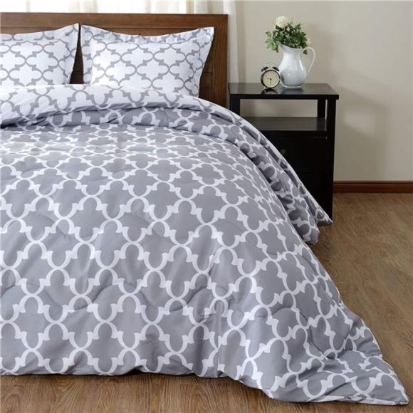 Printed Queen Comforter Set-Grey Queen/Full Comforter,Soft Bedding Comforter Set - Picture 2 of 6